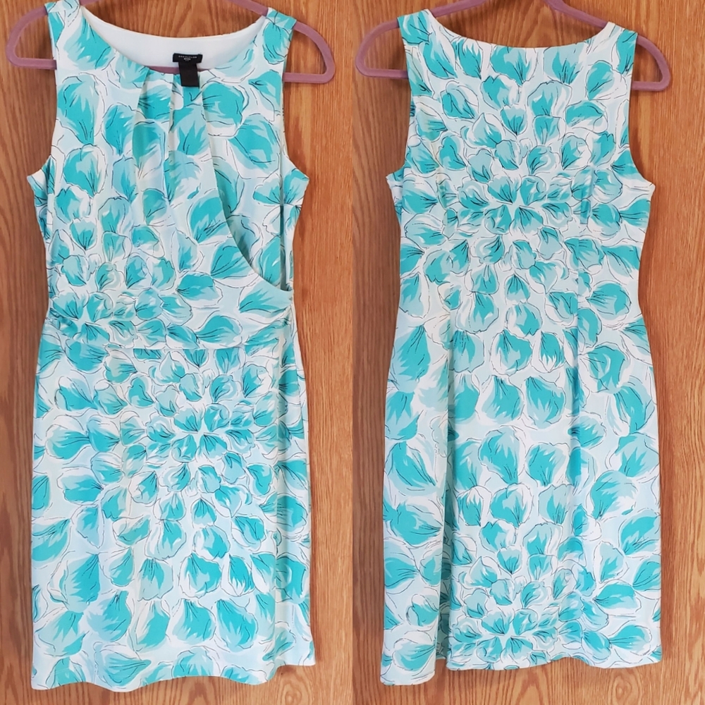 Ann Taylor sleeveless faux wrap dress stretch polyester size MP